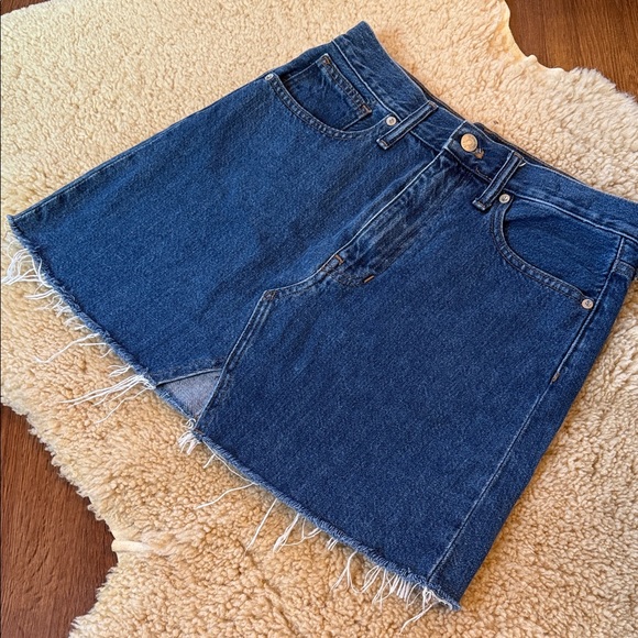 Madewell Denim Mini Skirt Rigid Denim A-Line Size 27 Like New! M1 - Picture 2 of 9